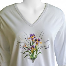 Iris Flower 3/4 Sleeve V-Neck Shirt