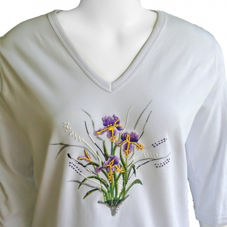 Iris Flower 3/4 Sleeve V-Neck Shirt