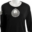Tear Drop Cut Out 3/4 Sleeve Scoop Neck Shirt